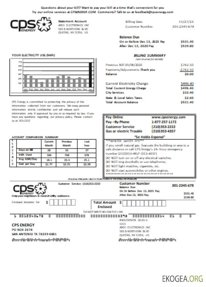 Facture commerciale du service public d'énergie CPS, SCR
